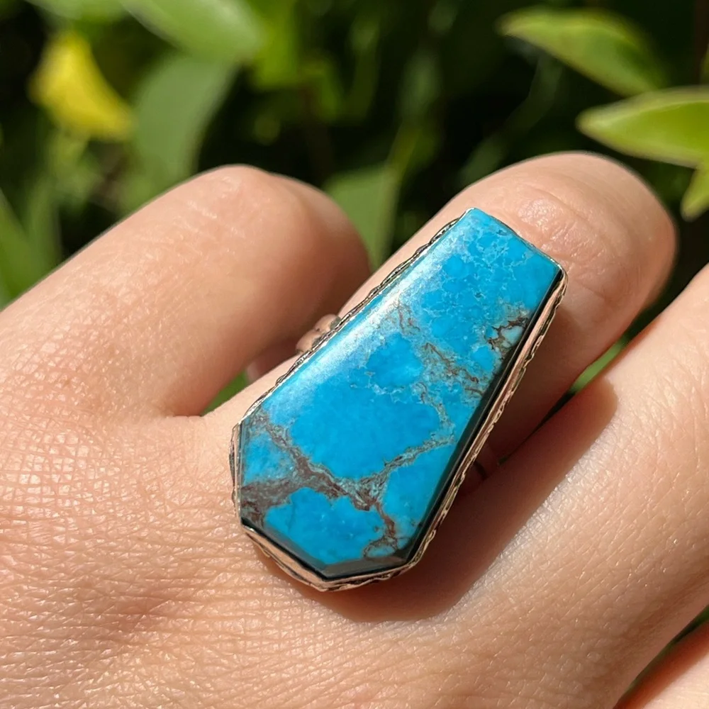 Size 6.5‎ 925 silver plated coffee turquoise ring
